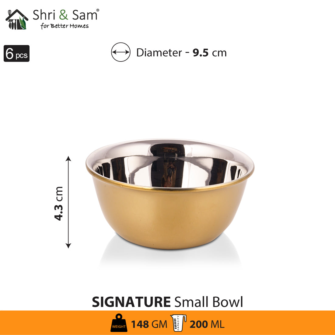 Stainless Steel 6 PCS Small Bowl with Gold PVD Coating Signature - Shiny