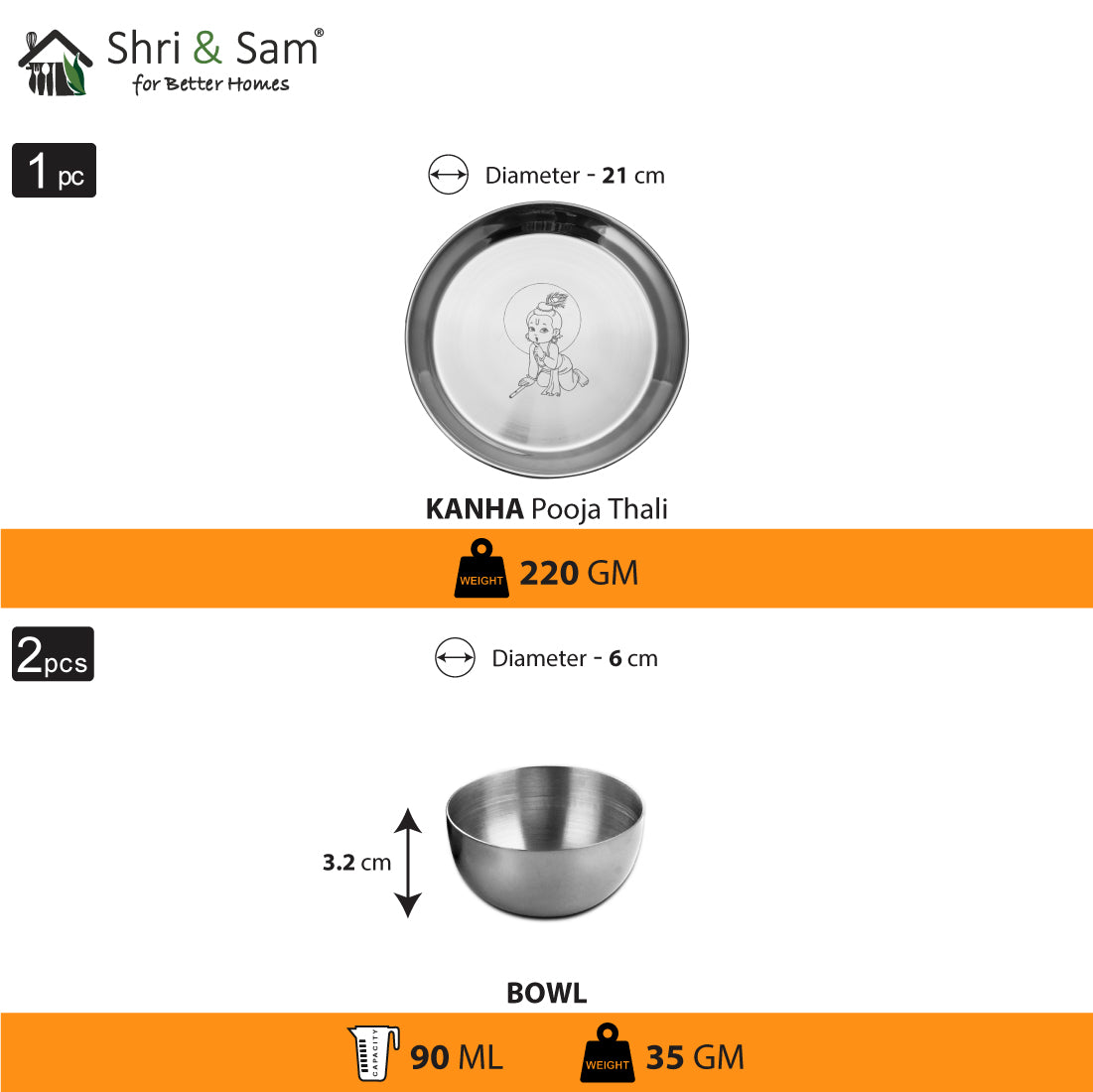 Stainless Steel Pooja Thali Set Kanha