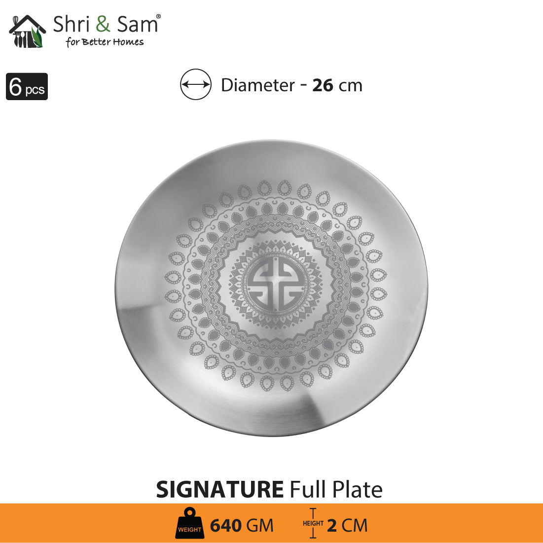 Stainless Steel 6 PCS Full Plate with Laser Signature - Matt