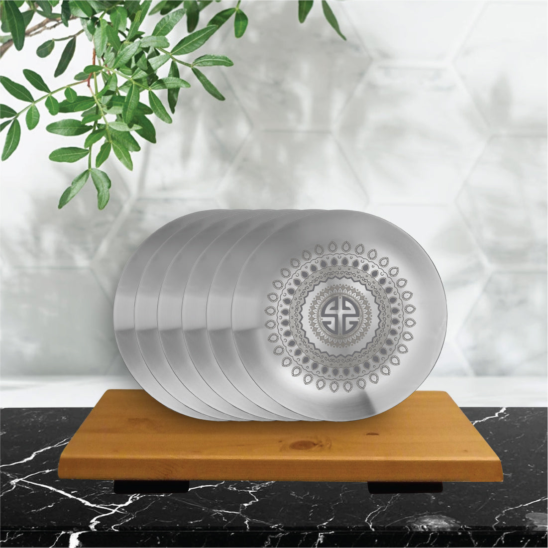 Stainless Steel 6 PCS Side Plate with Laser Signature - Matt