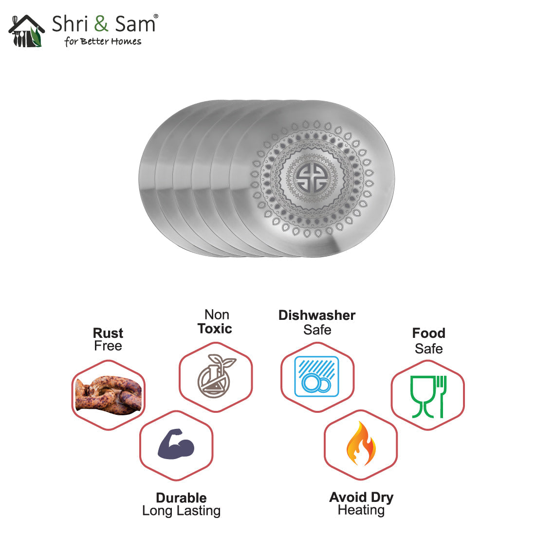 Stainless Steel 6 PCS Side Plate with Laser Signature - Matt