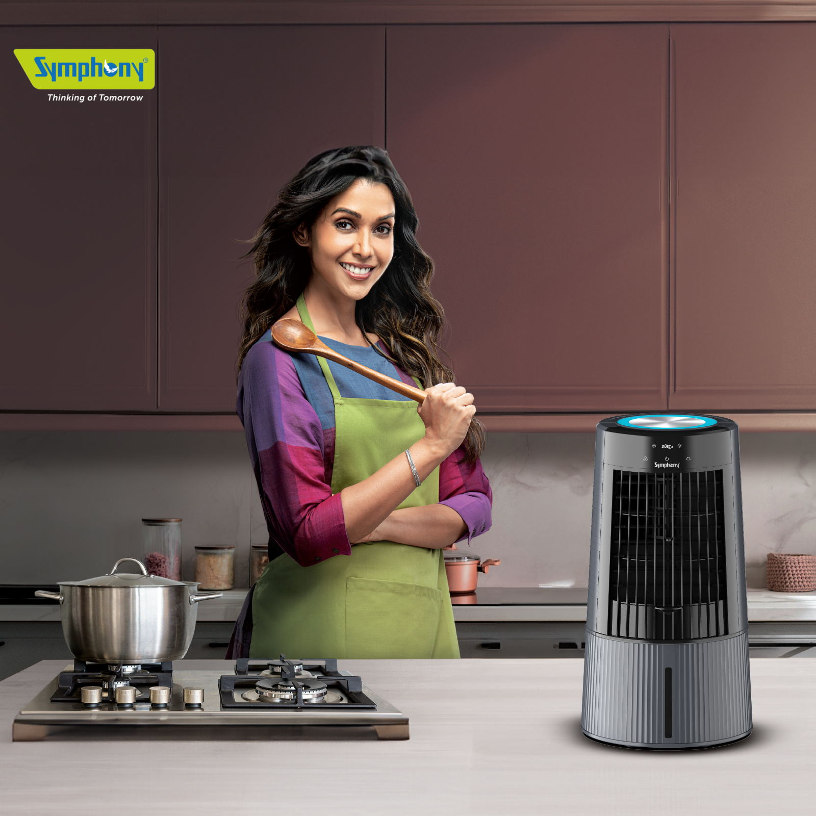 Symphony Duet-i Personal Kitchen Cooling Fan For Home and Office Tabletop with Honeycomb Pad, Powerful Blower, Auto Rotation and Low Power Consumption (6L, Grey)