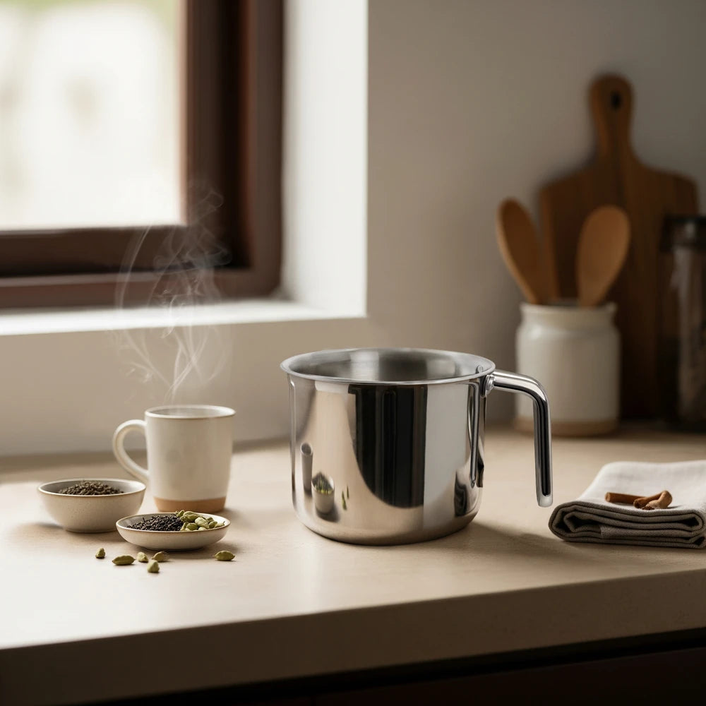 Lime Triply Stainless Steel Ragi Mudde Maker & Milk Warmer