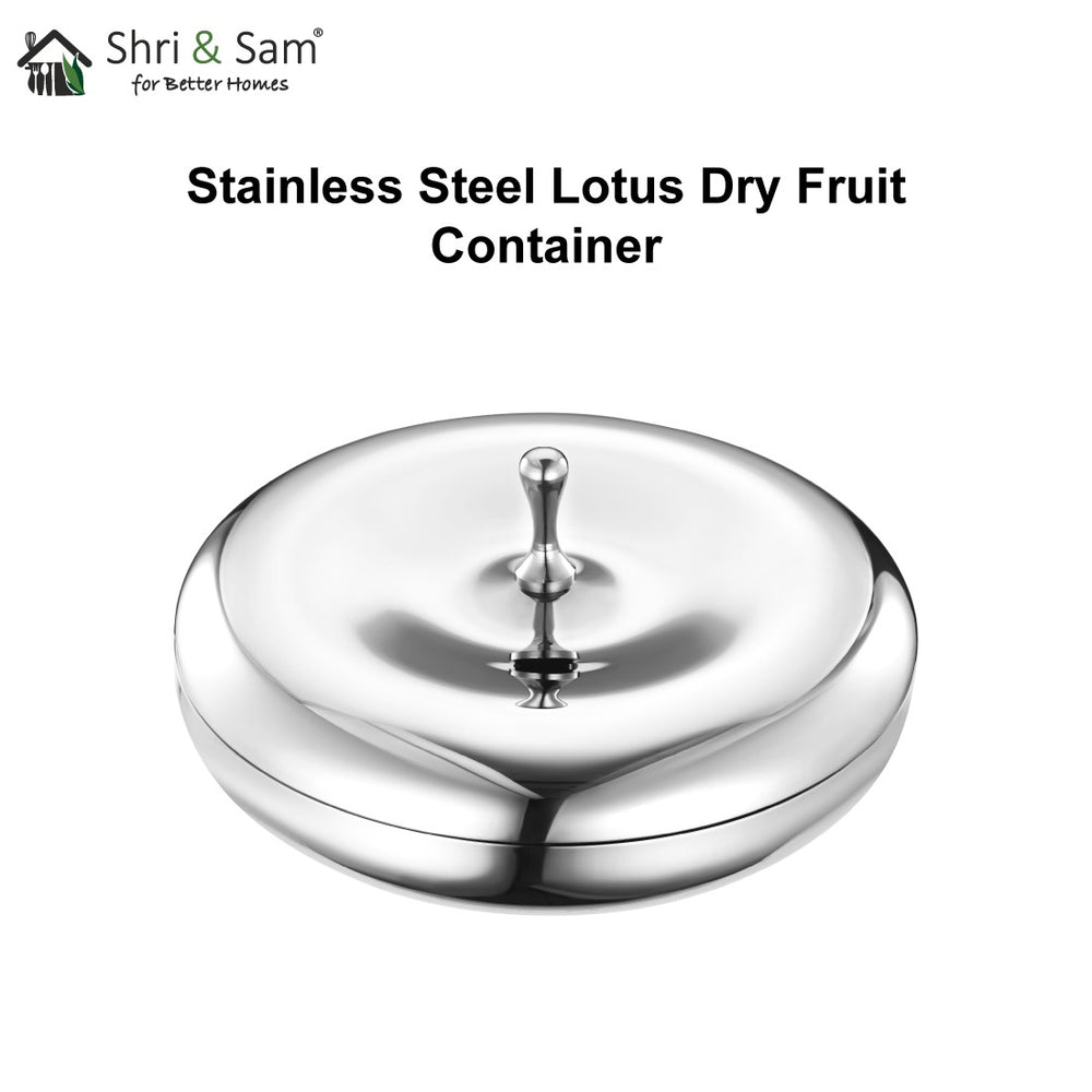 shriandsam Stainless Steel Lotus Dry Fruit Container with PVD Gold Coating