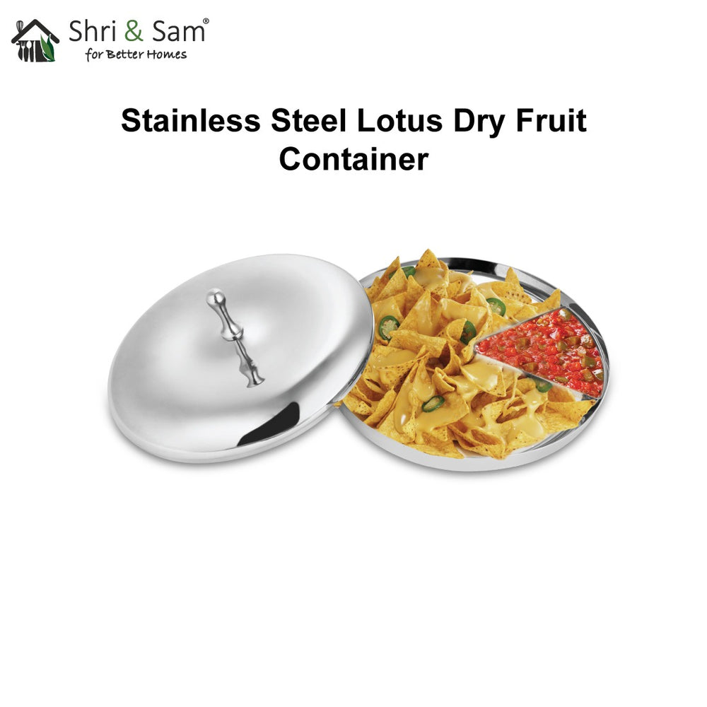 shriandsam Stainless Steel Lotus Dry Fruit Container with PVD Gold Coating