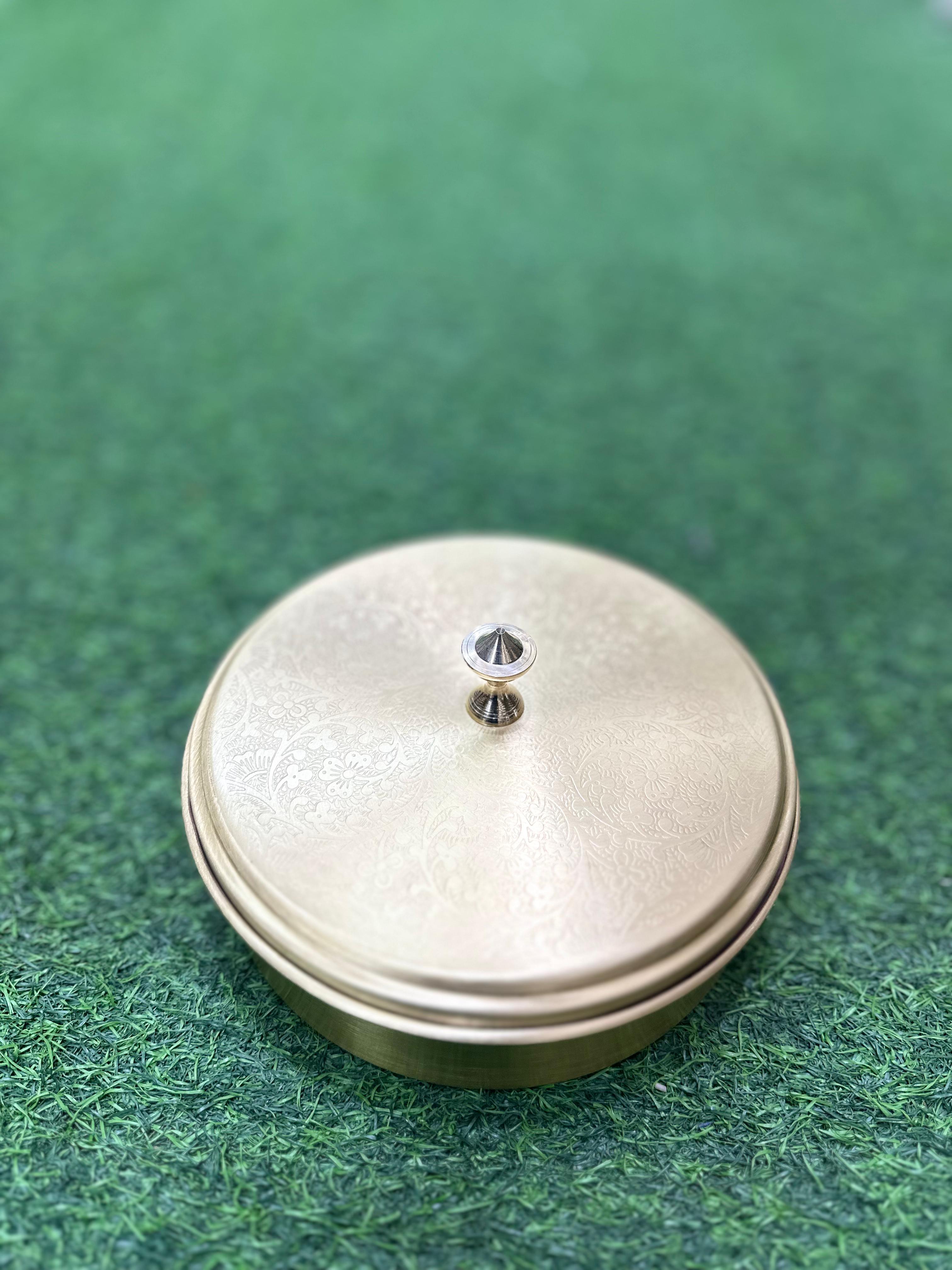 LIME Pure Brass Masala Box Set with Brass Spoon Container