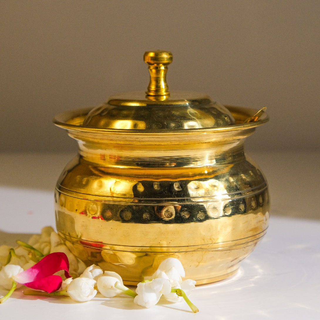 Lime Brass Ghee Pot Hammered 300 ML