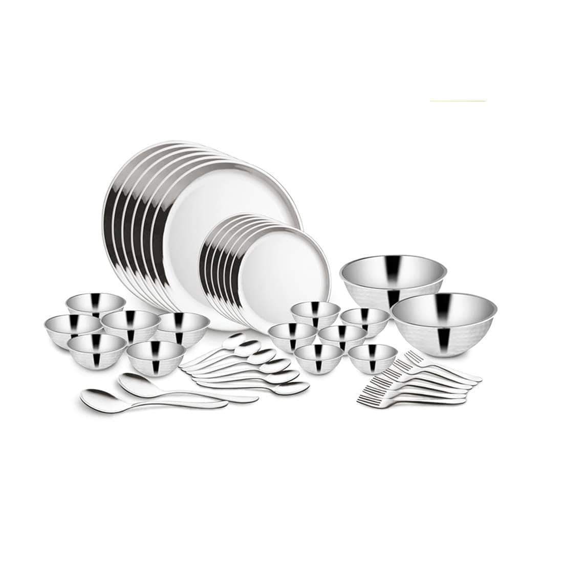 Jagdamba Cutlery Pvt Ltd. Dinner Set 40 PCS Double Wall Hammered Dinner Set (6 People) - Budget