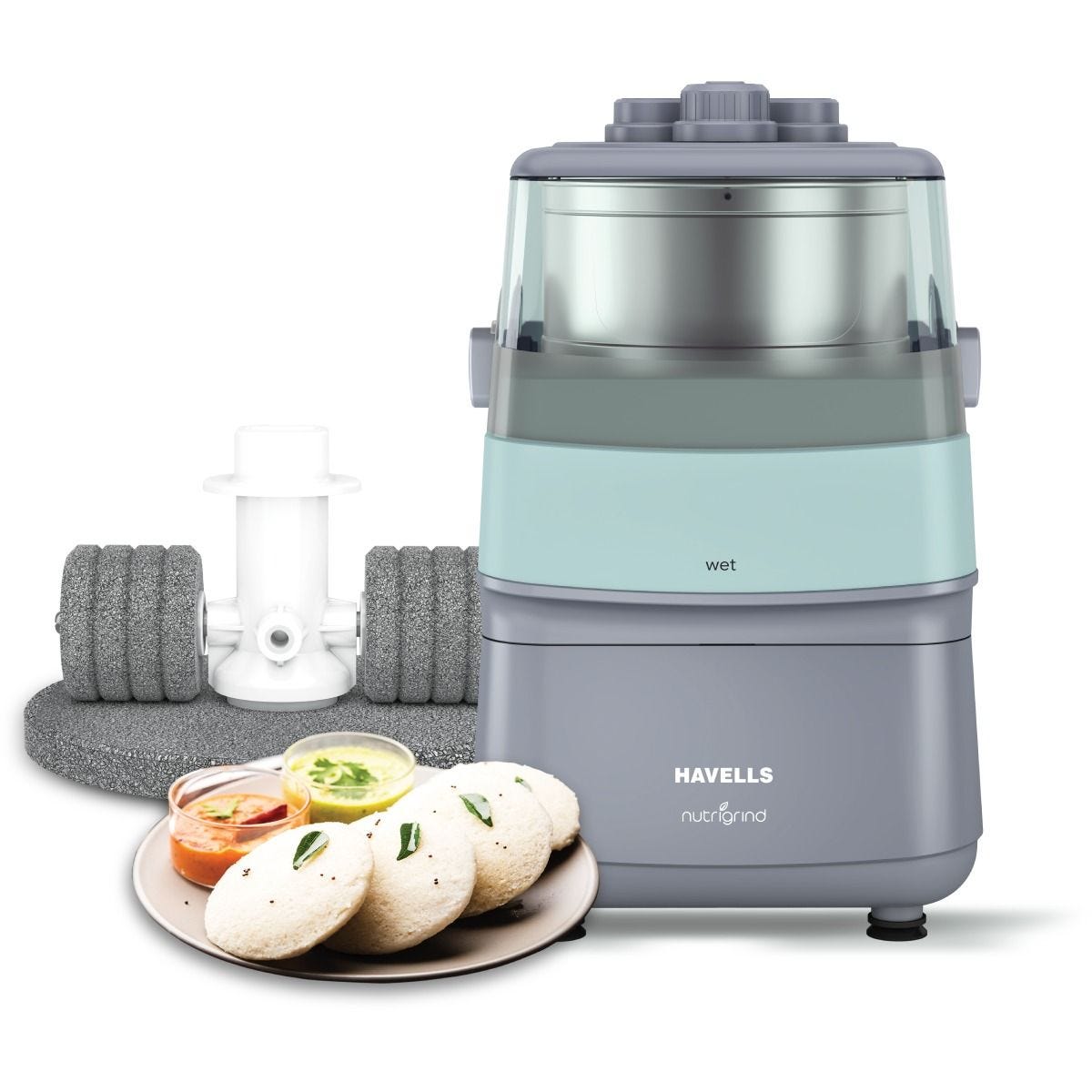 Havells Nutri Grind 3 in 1 Wet & Dry Grinder with 400W High Torque Induction Motor | 1400 RPM Slow Speed Grinding | Quality Coarse Stones | 2 Yr Manufacturer Warranty| Stainless Steel