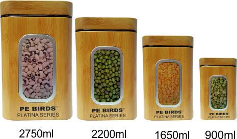 PE BIRDS Square SS Bamboo Color canister Storage Jar For Kitchen