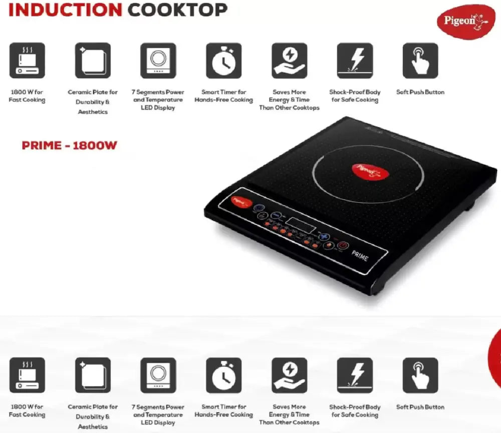 Pigeon Prime - 1800 W Induction Cooktop Push Button (Black)