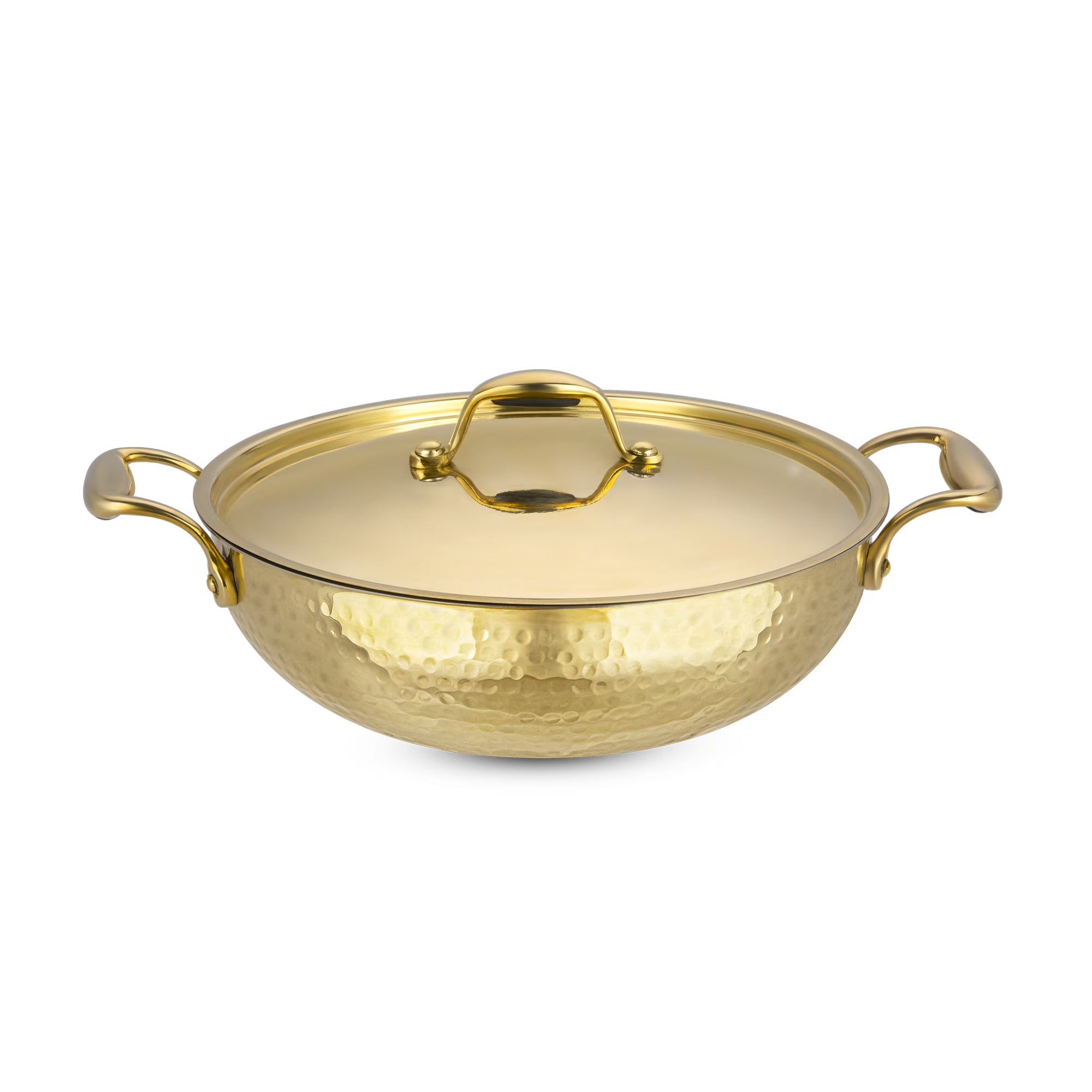LIME Brass Kadhai With Kalai (Tin) Coating Teflon Free Naturally Non Stick Brass Kadai for Cooking Serving with Lid Handle On Both Side Heat Resistance