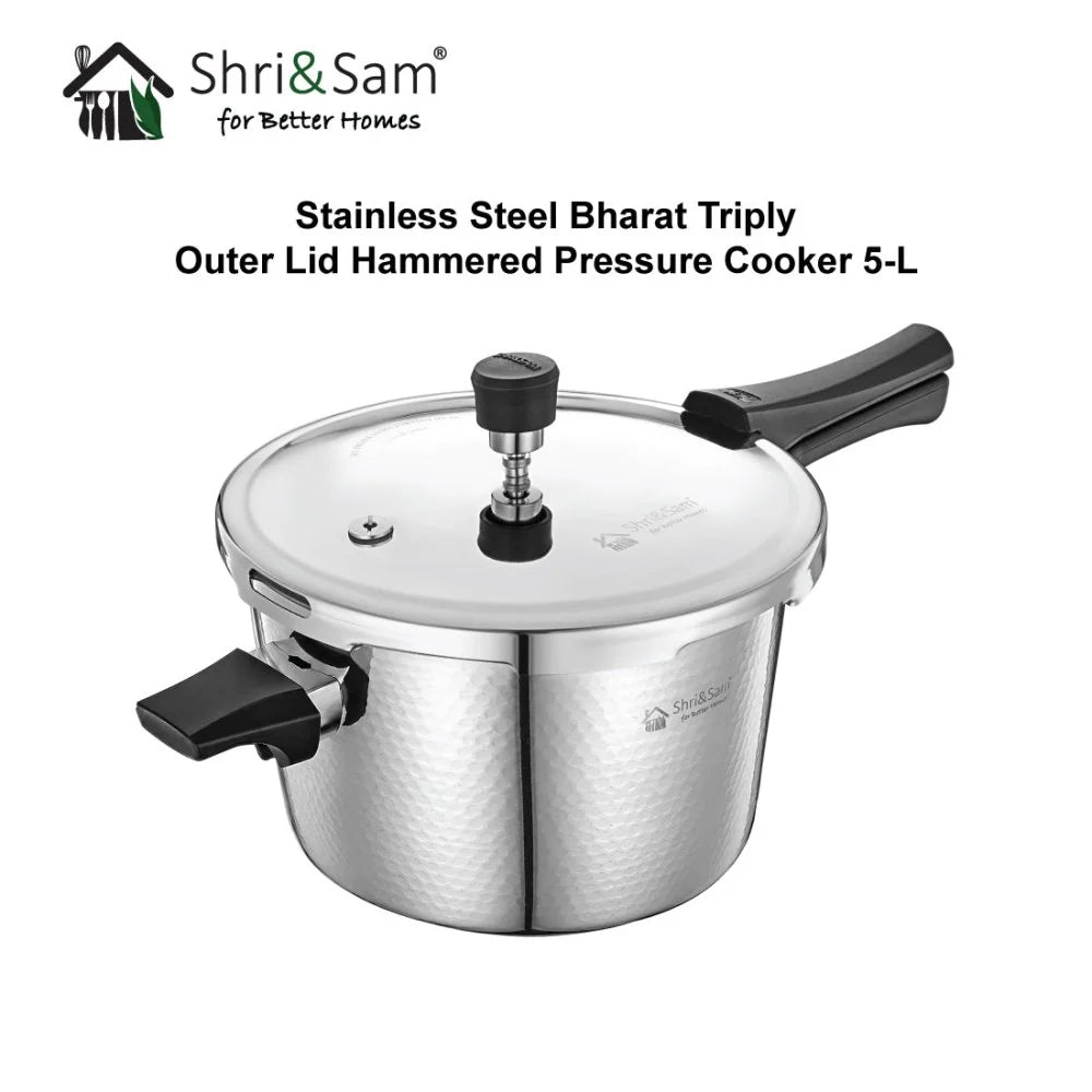 Stainless Steel Bharat Hammered Triply Outer Lid Pressure Cooker