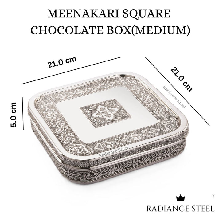 Lime Meenakari Stainless Steel Square Chocolate Box