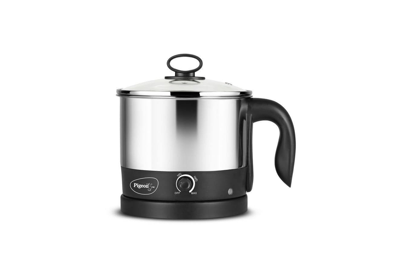 Pigeon Kessel Multipurpose Electric Kettle (12173) 1.2 litres with Stainless Steel Body, used for boiling Water and milk, Tea, Coffee, Oats, Noodles, Soup etc. 600 Watt (Black &amp; Silver)
