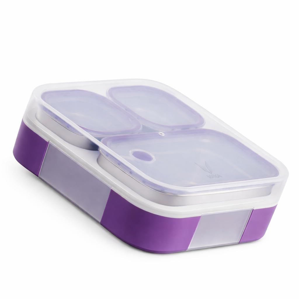 VAYA Tydbyt Lunch Box for Office Use, Tiffin Box  Stainless Steel with 3 Containers, Slim Compact & Travel Friendly Bento Box, Easy to Carry Design, Coral Crush