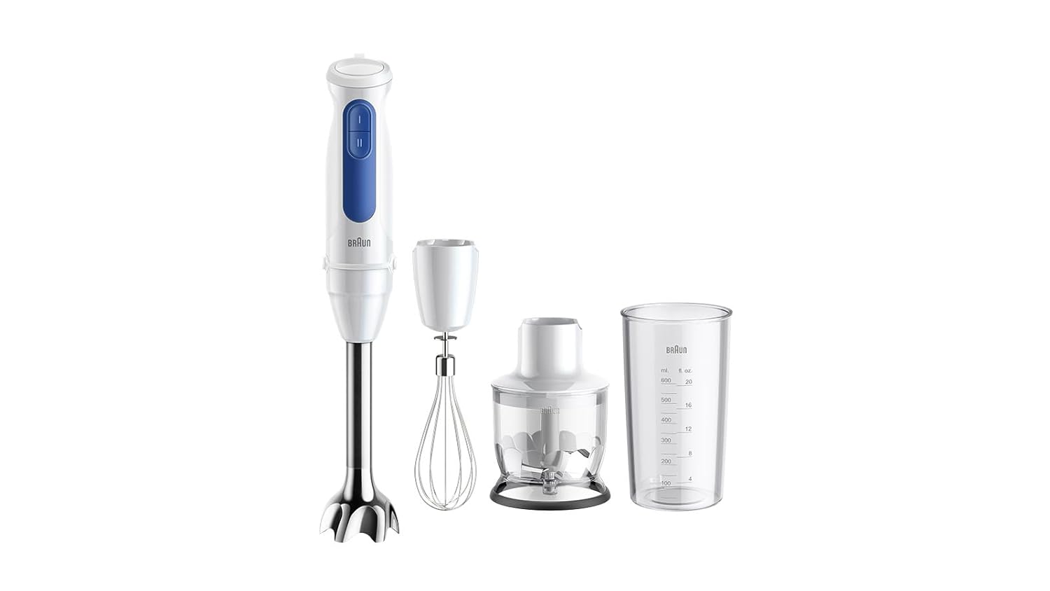 Braun MultiQuick 3 Hand Blender 900W with Beaker, Chopper, Whisk, PowerBell VPlus, 2 Speeds, EasyClick Plus, Stainless Steel for Chopping, Masala Grinding, Chutney, Puree, Smoothie, Soup MQ30202M