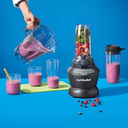 Nutribullet 1000W Combo Blender, USA #1 Mixer, Grinder, Smoothie Maker, Food Processor, "The Original Nutribullet", 3 Unbreakable Jars, 1.6L Extra Large Pitcher & Tamper, 2yrs warranty (Dark Grey)