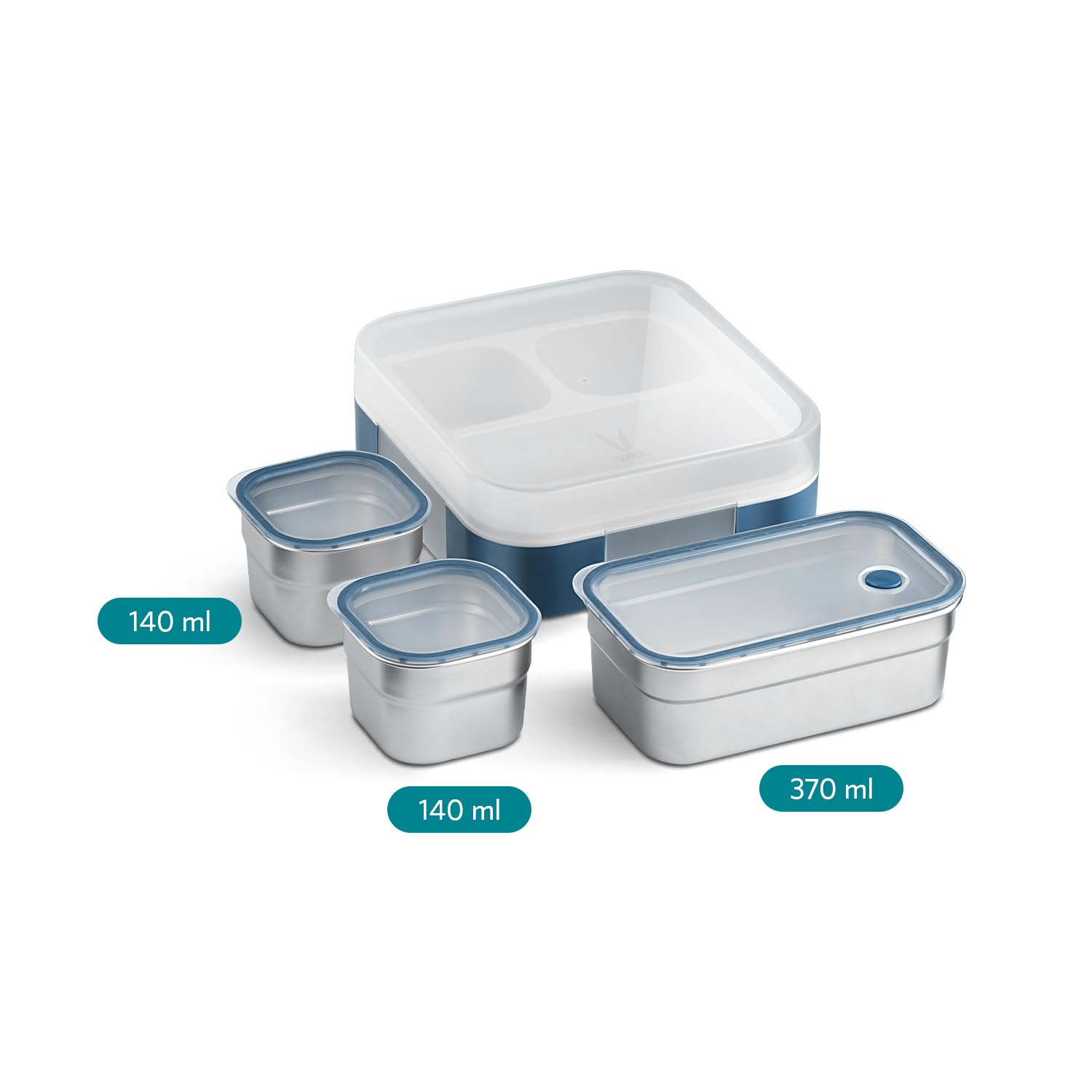 VAYA Tydbyt Lunch Box for Office Use, Tiffin Box  Stainless Steel with 3 Containers, Slim Compact & Travel Friendly Bento Box, Easy to Carry Design, Coral Crush