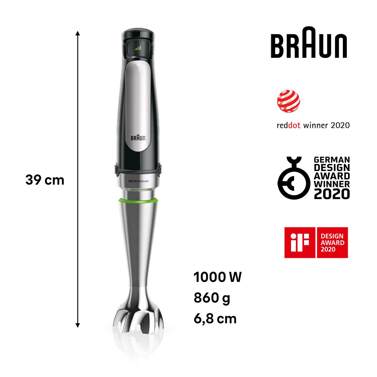 Braun MultiQuick 7 Hand Blender 1000W with Beaker, 1.5L Food Processor, Whisk, ActiveBlade, Easy SmartSpeed, PowerBell Plus, SplashControl for Dough Making, Chopping, Masala Grinding, Smoothie MQ7075X