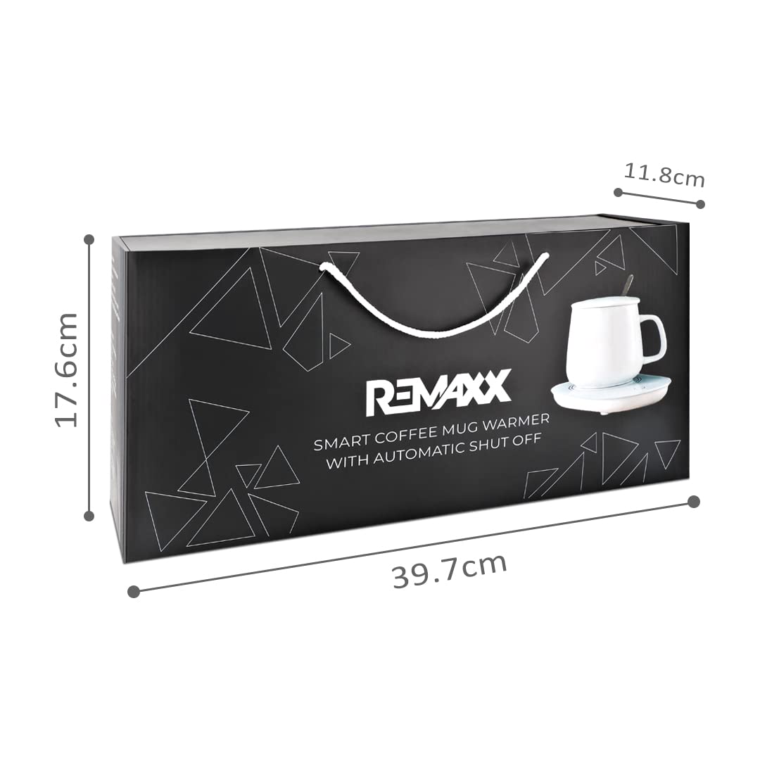 Remaxx Smart 16W Coffee & Tea Mug Warmer Plate With 2 350ml Ceramic Mug, 2 Lids & 2 Stirring Spoon| Auto On/Off | Touch Control | 2 Round Pin Plug | Maintains Temperature (Does Not Boil) (Coffee Warmer Plate + 2 Mug + 2 Coaster + 2 Stirring Spoon)