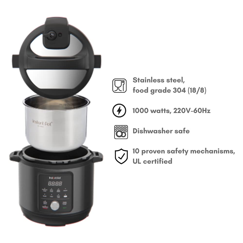 Instant Pot Essential 6QT (5.7L) 9-in-1 Electric Pressure Cooker, SS304 Stainless Steel Inner Pot, Original USA Brand, Slow Cook, Sauté, Steam, Cook Rice & Sous Vide, DIY (40°C to 190°C), 230V