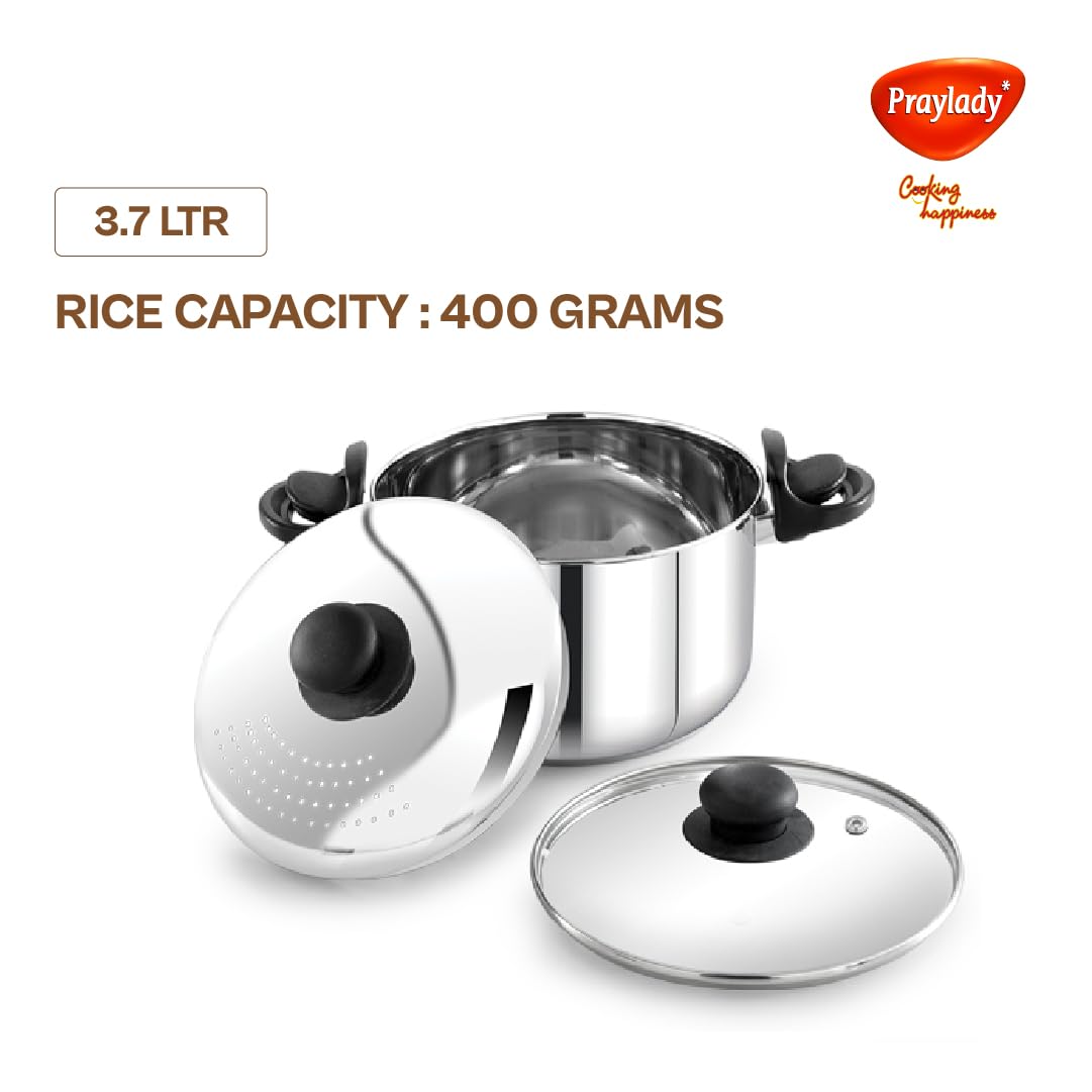 Stainless Steel Strainer Pot with Glass Lid - Induction Base Cooking Pot for Rice ,Pasta, Noodles, Vegetables, Rice - Anti-Locking Rice Strainer Cooker