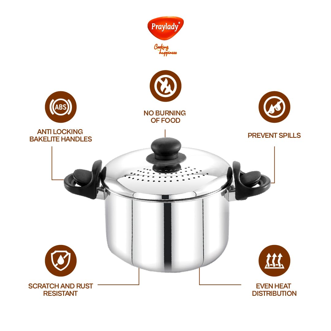 Stainless Steel Strainer Pot with Glass Lid - Induction Base Cooking Pot for Rice ,Pasta, Noodles, Vegetables, Rice - Anti-Locking Rice Strainer Cooker