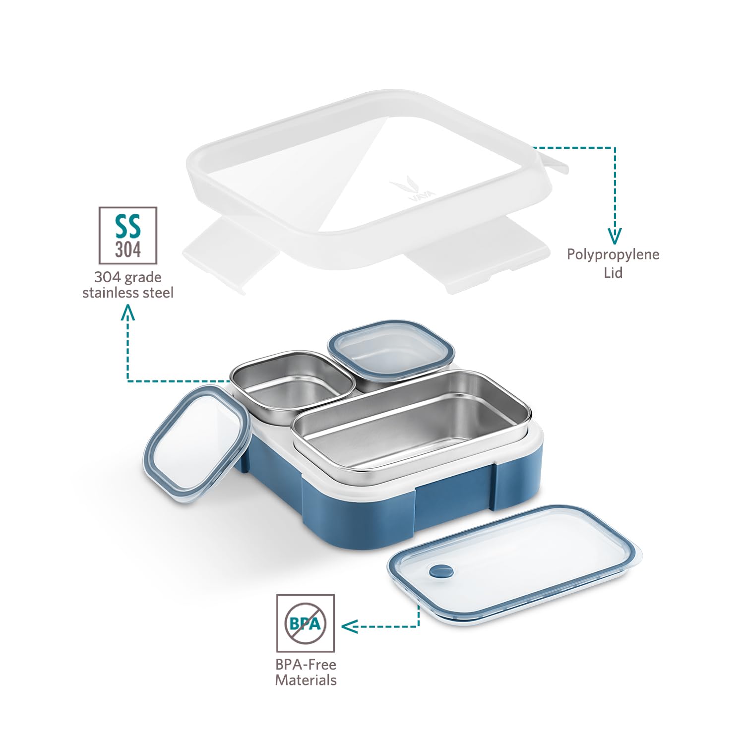 VAYA Tydbyt Lunch Box for Office Use, Tiffin Box  Stainless Steel with 3 Containers, Slim Compact & Travel Friendly Bento Box, Easy to Carry Design, Coral Crush