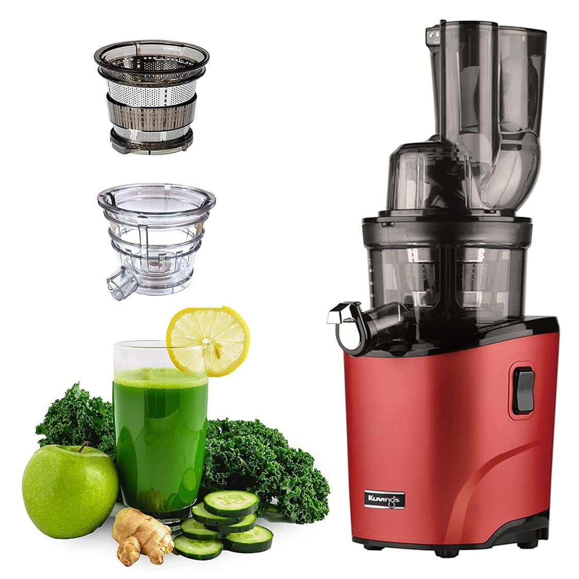 Kuvings REVO830 (Red/Black) with Smoothie &amp; Sorbet Luxury Cold Press Whole Slow Juicer, World's 1st Patented Automatic-Cutting Auger to reduce juicing time, 240W Strong Motor, 12 Yrs Motor Warranty