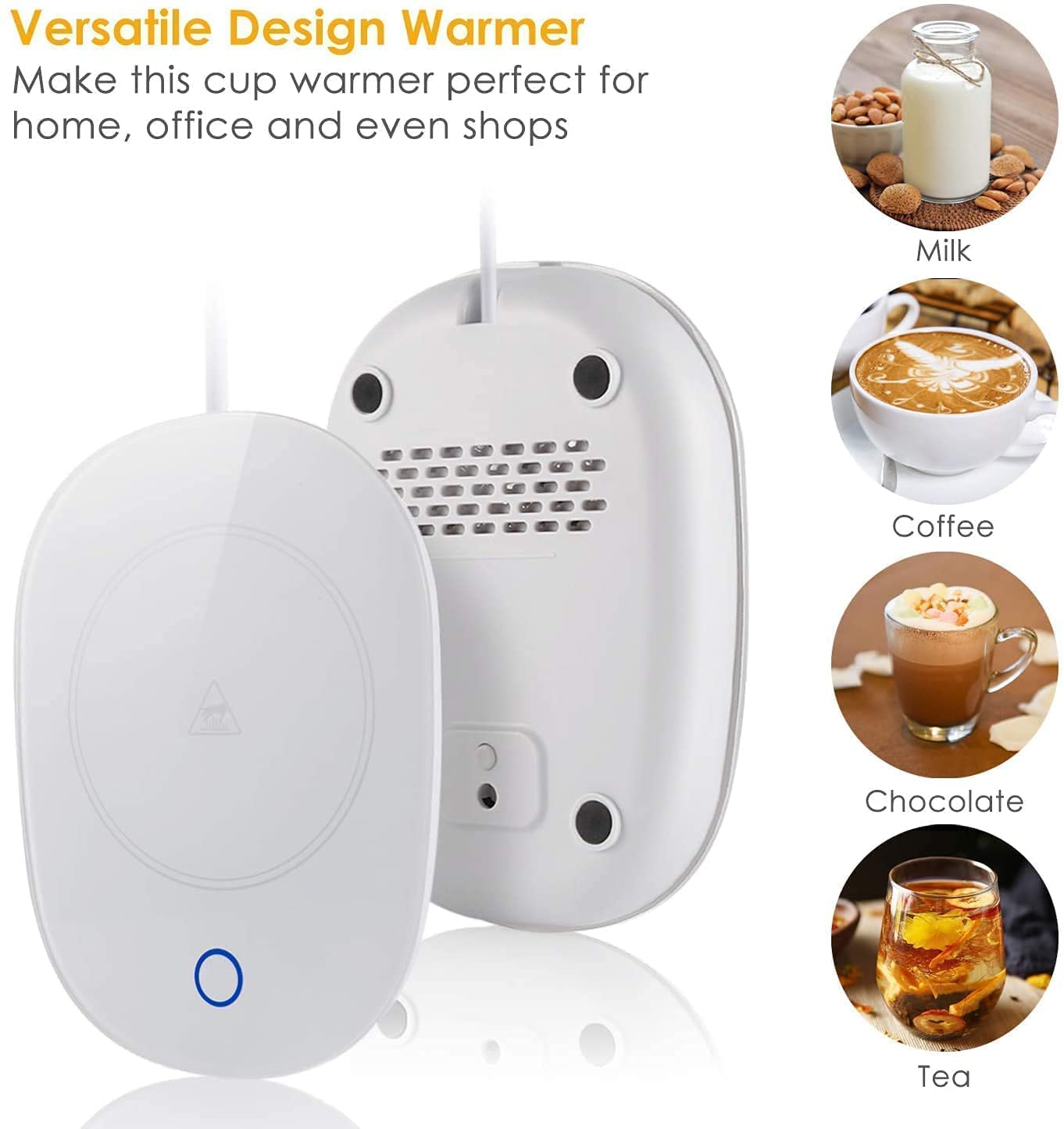 Remaxx Smart 16W Coffee & Tea Mug Warmer Plate With 2 350ml Ceramic Mug, 2 Lids & 2 Stirring Spoon| Auto On/Off | Touch Control | 2 Round Pin Plug | Maintains Temperature (Does Not Boil) (Coffee Warmer Plate + 2 Mug + 2 Coaster + 2 Stirring Spoon)