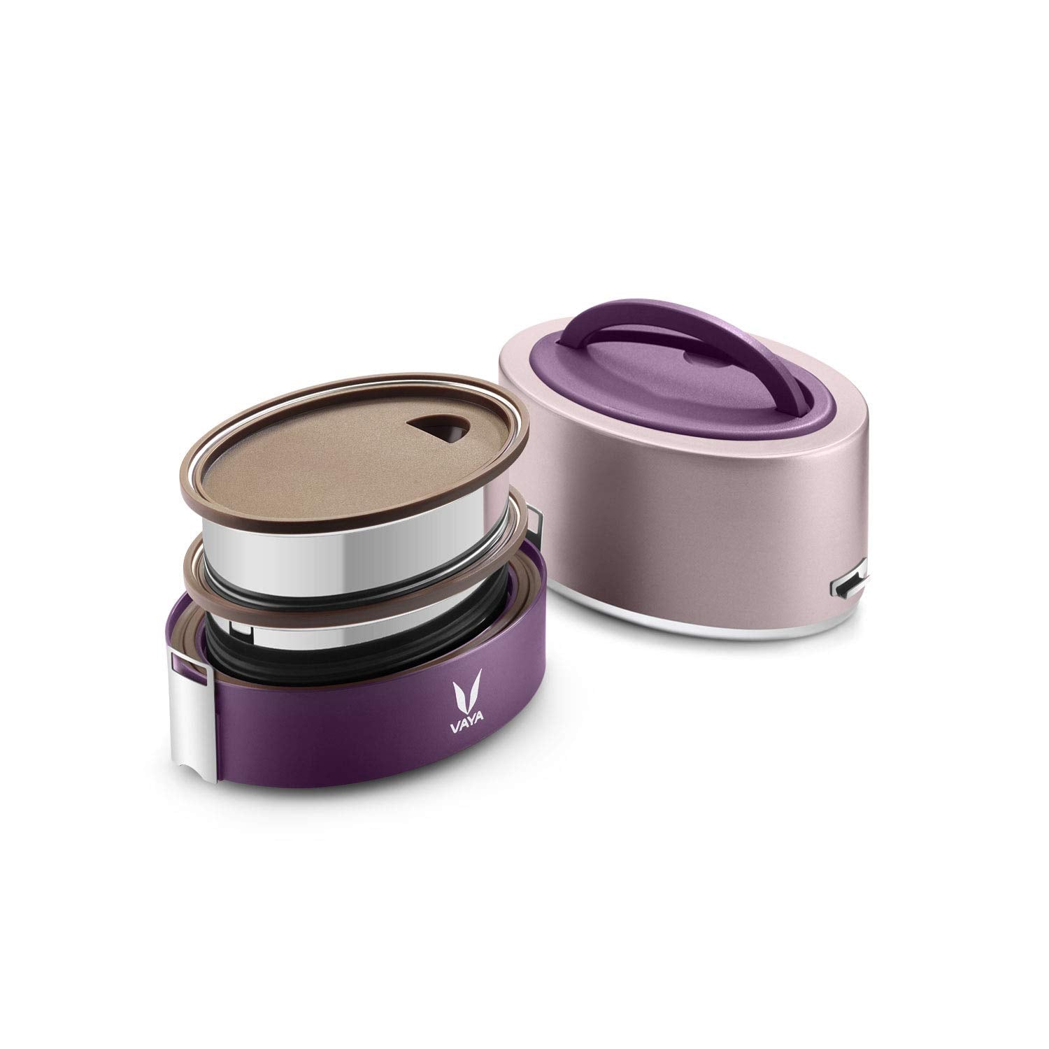 VAYA TYFFYN Lunch Box for Kids for School, Polished Stainless Steel Tiffin Box Without BagMat, 600ml Insulated Tiffin Box for Office; with 2 Containers, Hot Lunch Box