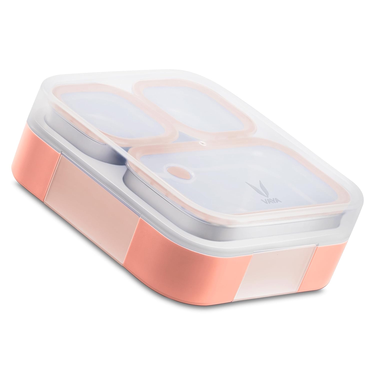 VAYA Tydbyt Lunch Box for Office Use, Tiffin Box  Stainless Steel with 3 Containers, Slim Compact & Travel Friendly Bento Box, Easy to Carry Design, Coral Crush