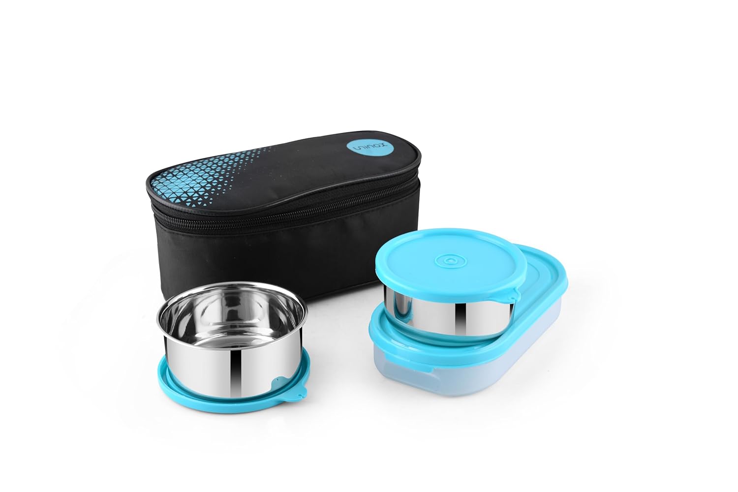 uninox Sabke Liye Stainless Steel Lunch Box with 2 Leak-Proof Containers, 1 Plastic Chapati Tray & Fabric Carry Bag | Office, School & Travel Tiffin | BPA-Free & Durable | Multipurpose | Blue