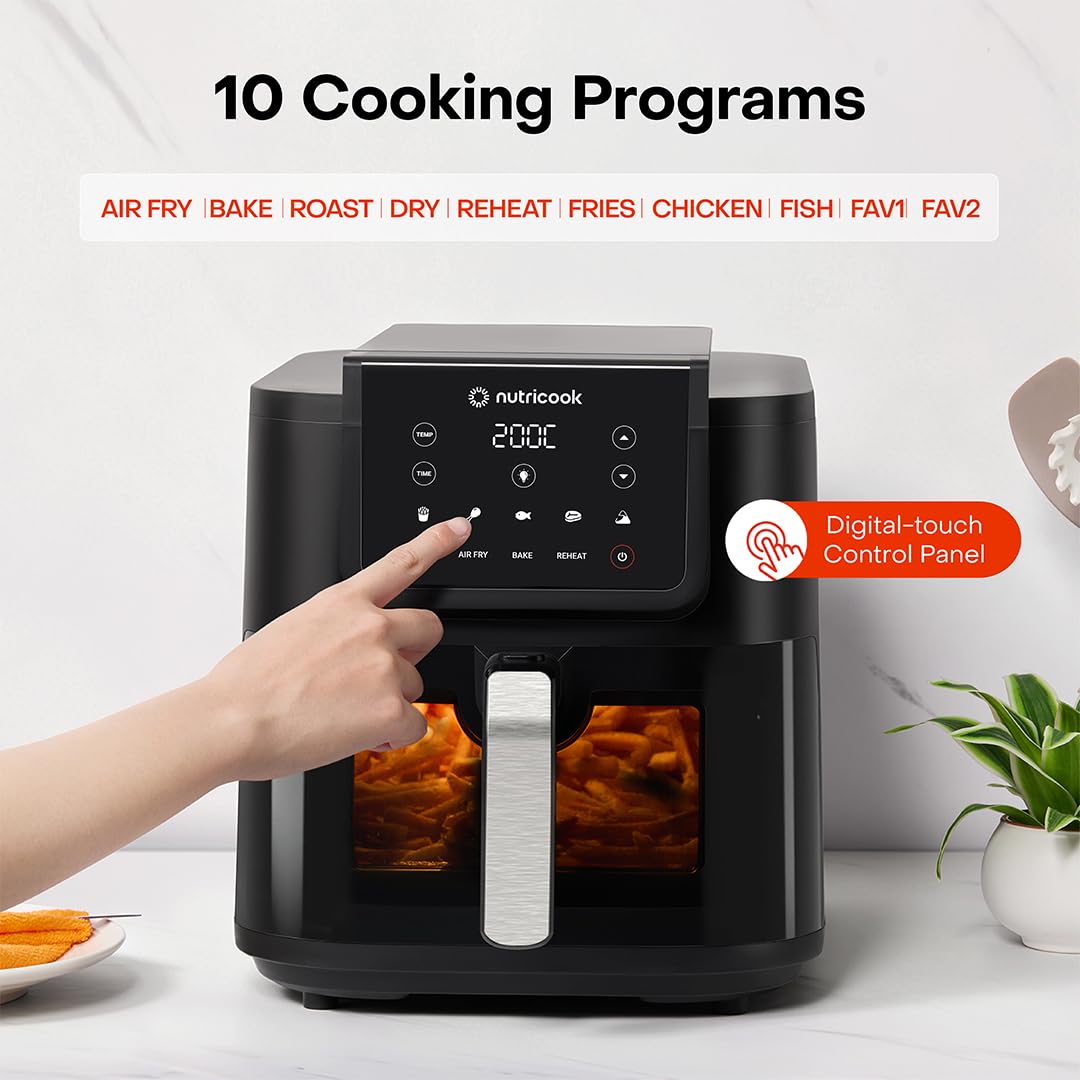 Nutricook 7.6L Air Fryer Slim XL with 100% Toxin-Free Ceramic Coating—No PTFE, PFAS, PFOA or Microplastics, Clear Window, Light & Extra-Large Basket | 1700W, 5 Presets, 2-Year Warranty