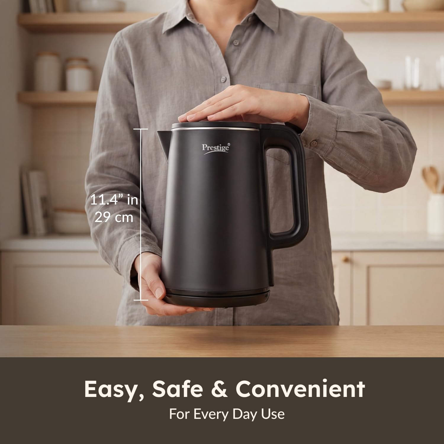Prestige Stainless Steel Digi Kettle 2 L With 4 Preset Modes | Live Temperature Display | Elegant Cool Touch Design | Auto-Cut Off And Dry Heat Protection | 360 Degree Swivel Base, 1350 Watts, Black