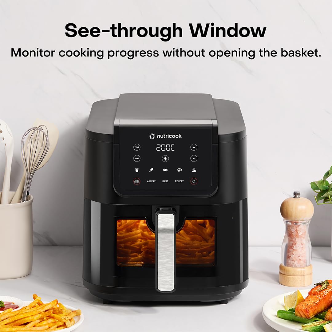 Nutricook 7.6L Air Fryer Slim XL with 100% Toxin-Free Ceramic Coating—No PTFE, PFAS, PFOA or Microplastics, Clear Window, Light & Extra-Large Basket | 1700W, 5 Presets, 2-Year Warranty
