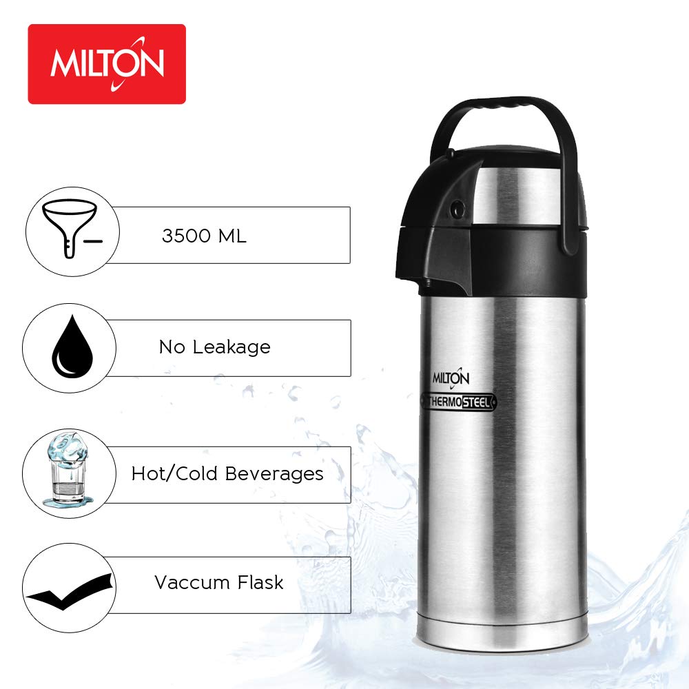 Milton Beverage Dispenser  Flask,Steel plain for Serving Tea and Coffee, 2000/2500/3000/3500/4500 ml