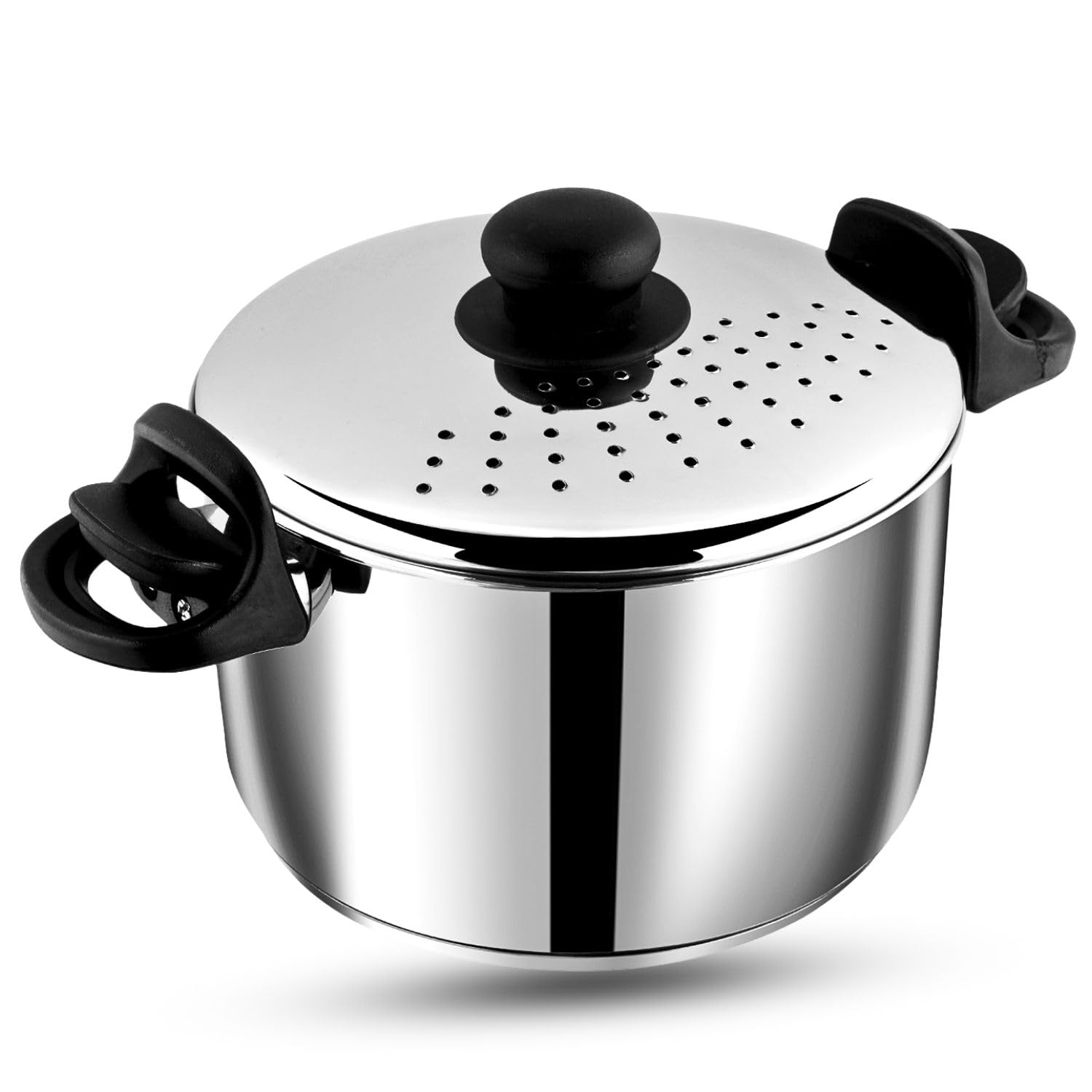 LIME AVATAR Stainless Steel Rice Pot with Strainer Lid - 3.7 L, 20cm | Noodles &amp; Pasta Steamer, Rice Maker Cooker &amp; Veggies Boiler with Locking Handles, 3-Layer SAS Induction Bottom,