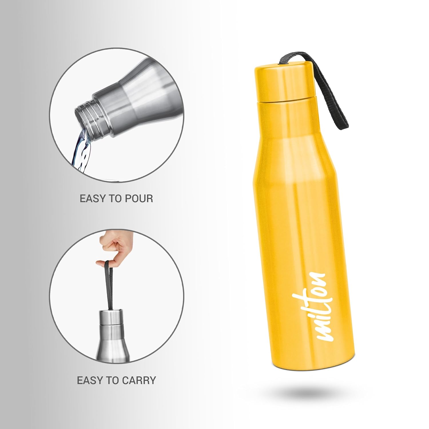 MILTON Super 1000 Stainless Steel Water Bottle, 1000 ml Water Bottles, Single Walled, Leak-Proof, Rust-Free Steel Bottle, Easy Grip, Easy to Carry, Travel Bottle,