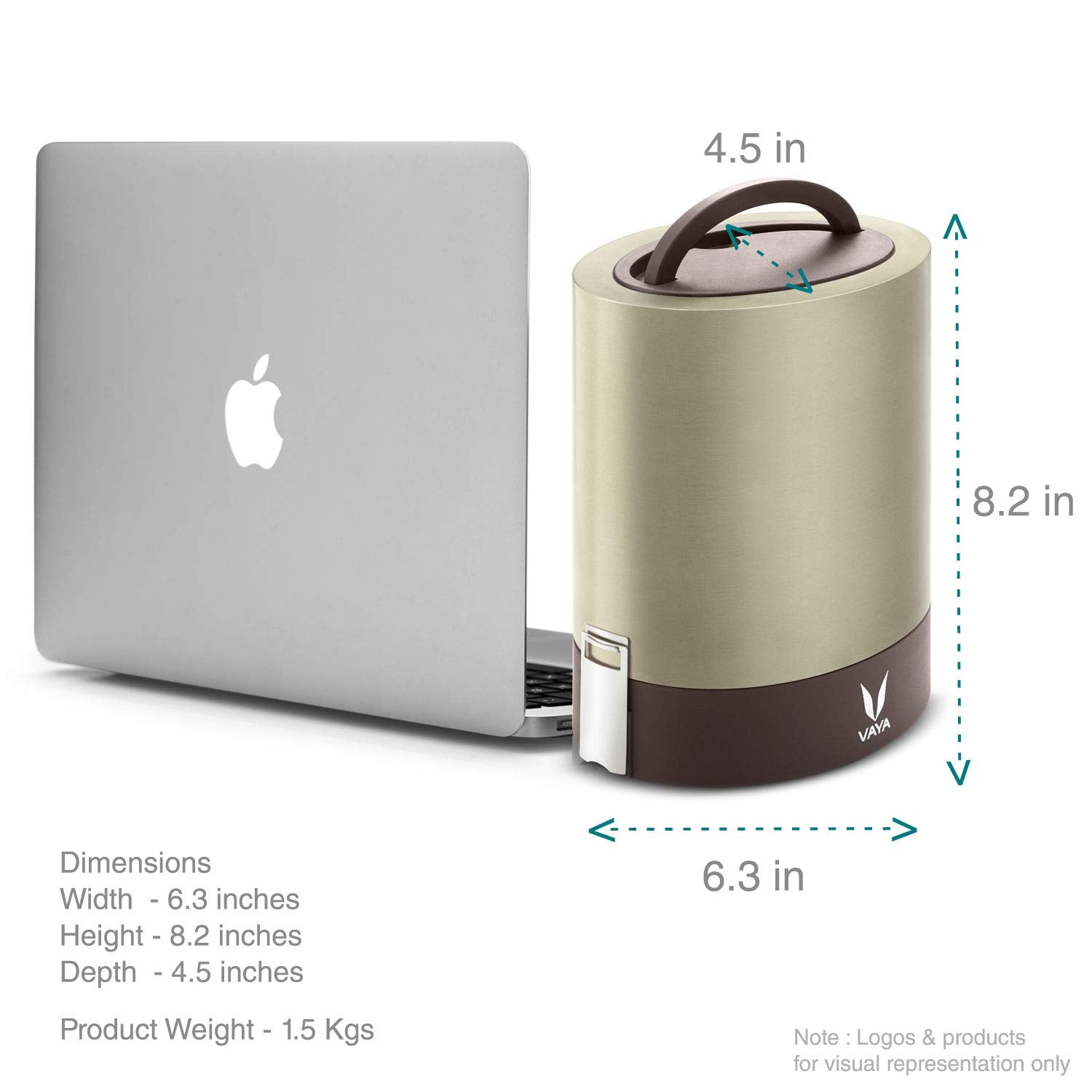 Vaya Tyffyn Jumbo Graphite Copper-Finished Stainless Steel Lunch Box Without Bagmat, 1300 ml, 4 Containers,gold
