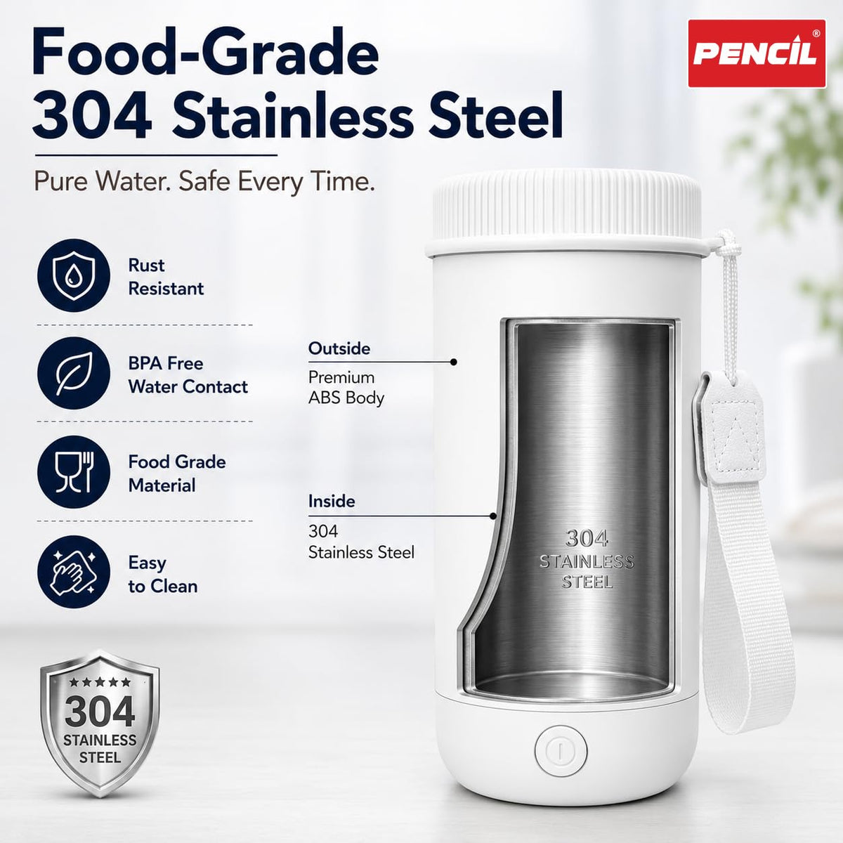 Pencil Travel Electric Kettle Portable Stainless Steel Water Boiler with Fast Heating for Tea, Coffee & Hot Water