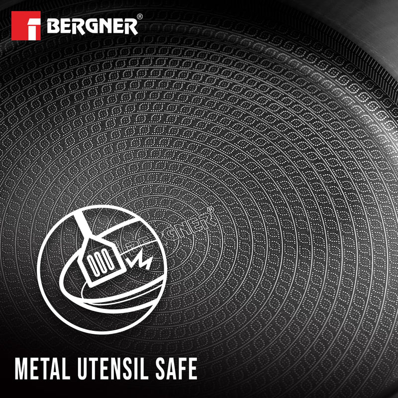 Bergner Hitech Tri-Ply Stainless Steel Non-Stick Cook & Serve 28 cm Pan (5.7 Liters) Cooking Pot with Glass Lid - Induction Bottom