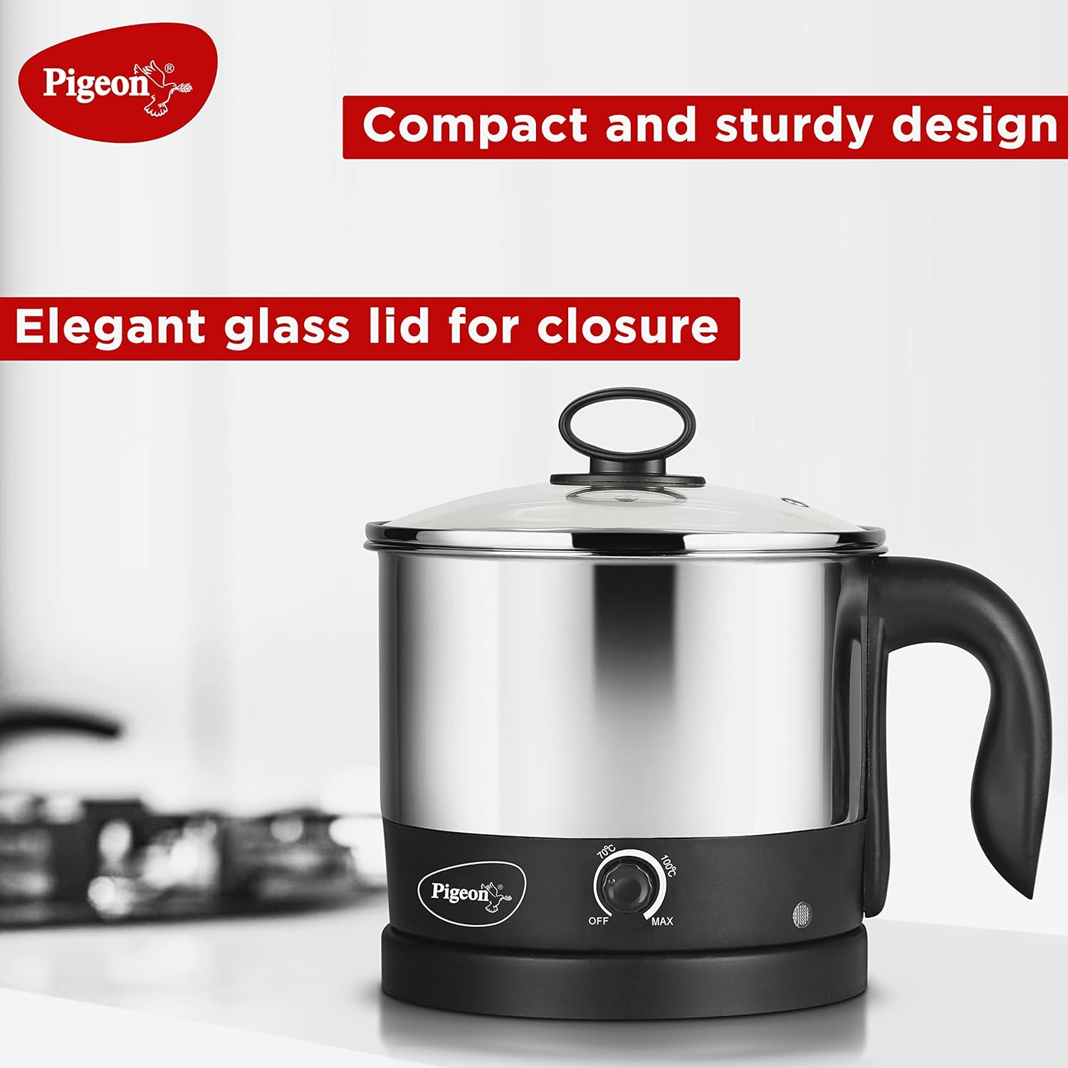 Pigeon Kessel Multipurpose Electric Kettle (12173) 1.2 litres with Stainless Steel Body, used for boiling Water and milk, Tea, Coffee, Oats, Noodles, Soup etc. 600 Watt (Black &amp; Silver)