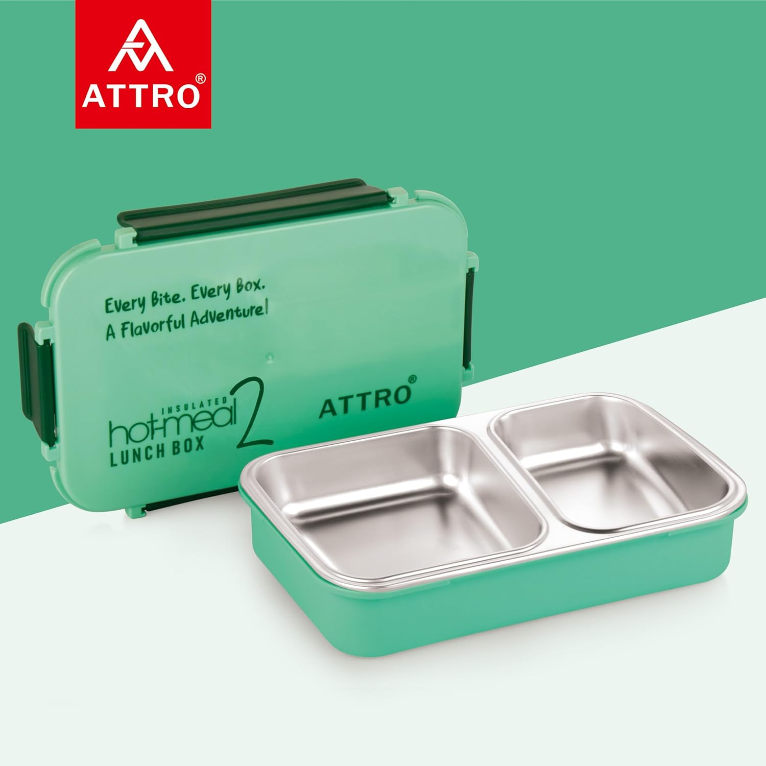 Hot-Meal 2 Insulated Lunch Box with 2 Compartment, Inner Stainless Steel & Locking Lid BPA-Free Food Grade Ideal for School, Office - 800ml