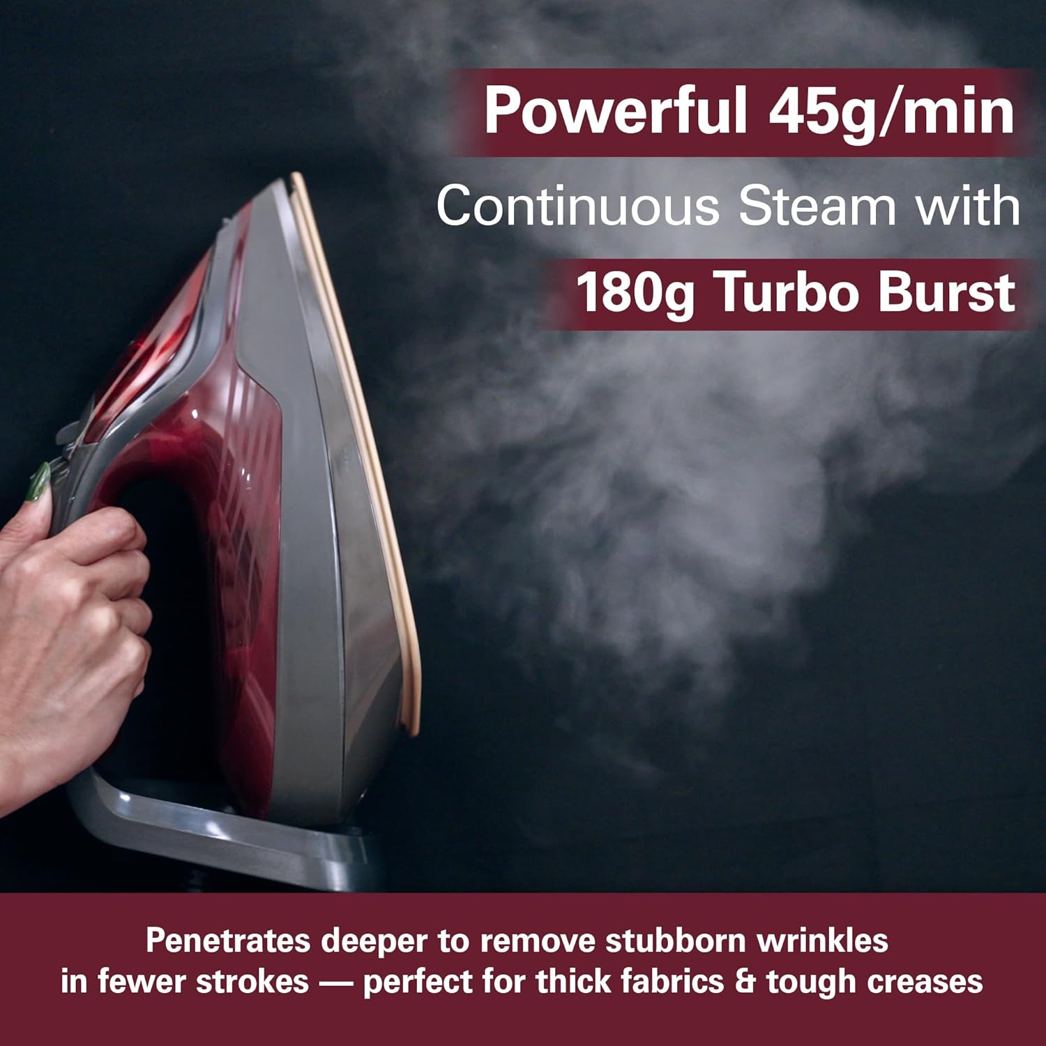 Hamilton Beach Fully-Automatic Steam Iron with iSense Technology, Steam Iron, Intelligent Auto-Temp, iron for clothes, Ceramic-Coated Soleplate with 5-Year Warranty, Auto Standby, 45g/min Steam,