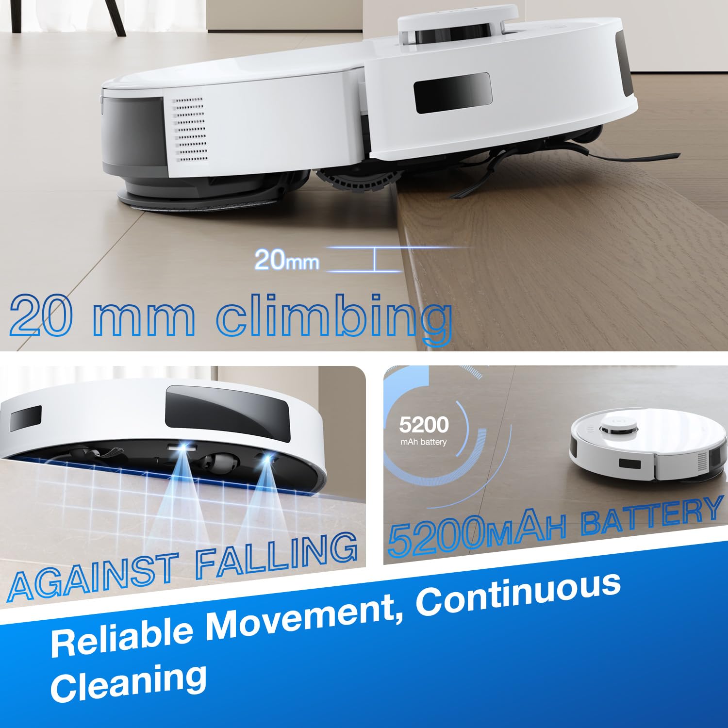ECOVACS DEEBOT N20 PRO Robotic Vacuum Cleaner, 8000Pa Suction, Anti-Hair Tangle, Advanced Mapping Technology, Ozmo Pro Vibrating Mopping, Wet & Dry Cleaning, 5200mAh Battery, 300 Minutes Run-Time