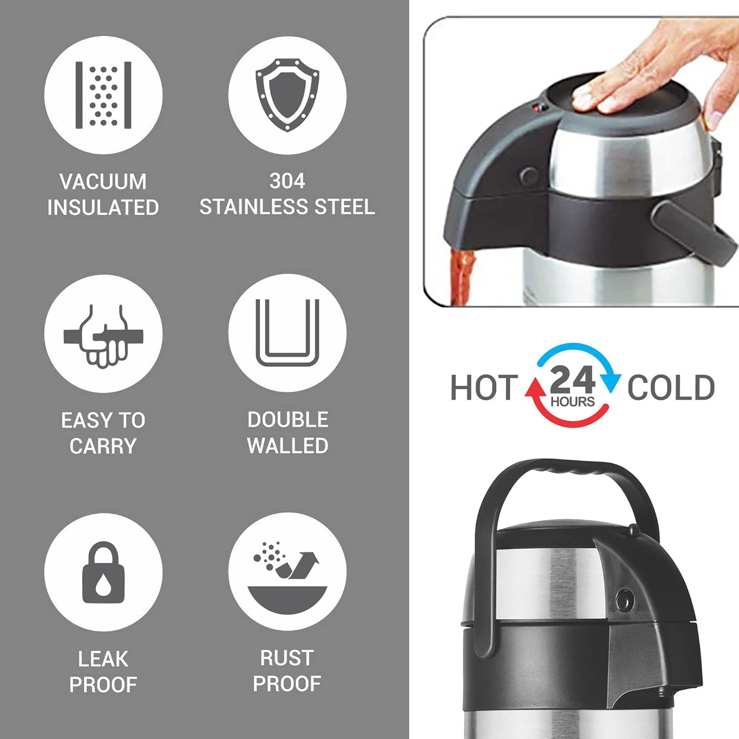 Milton Beverage Dispenser  Flask,Steel plain for Serving Tea and Coffee, 2000/2500/3000/3500/4500 ml