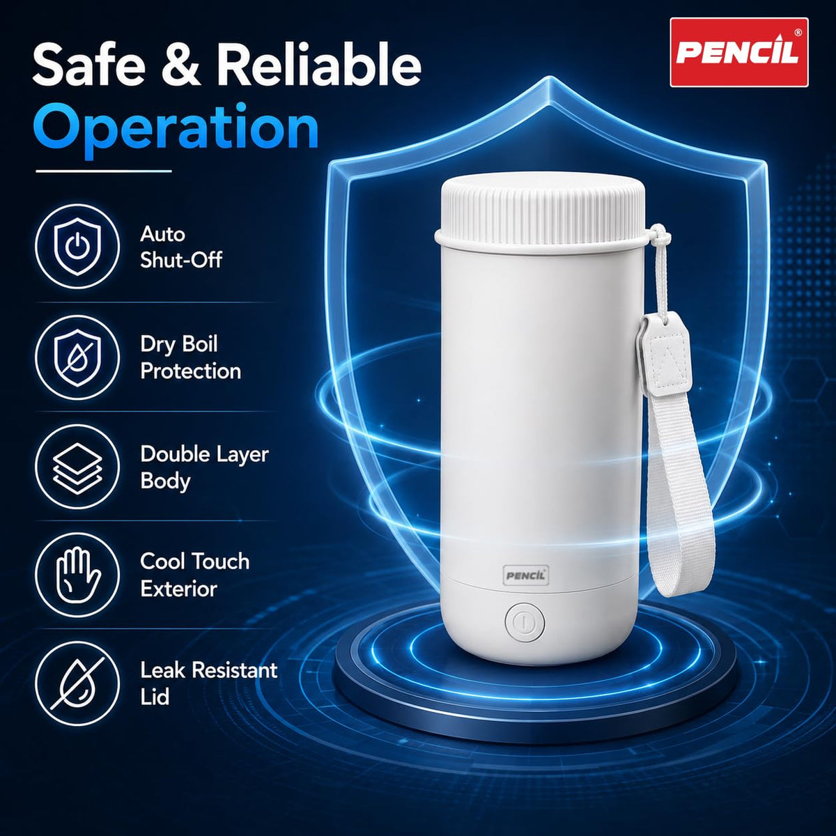 Pencil Travel Electric Kettle Portable Stainless Steel Water Boiler with Fast Heating for Tea, Coffee & Hot Water