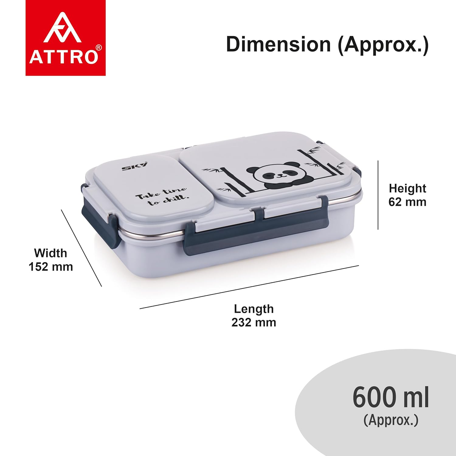 Stainless Steel Legacy 2 Insulated Lunch Box with Two Compartment Bpa Free, Food Grade Ideal for School, Picnic, Office & Outdoor - 600Ml Grey
